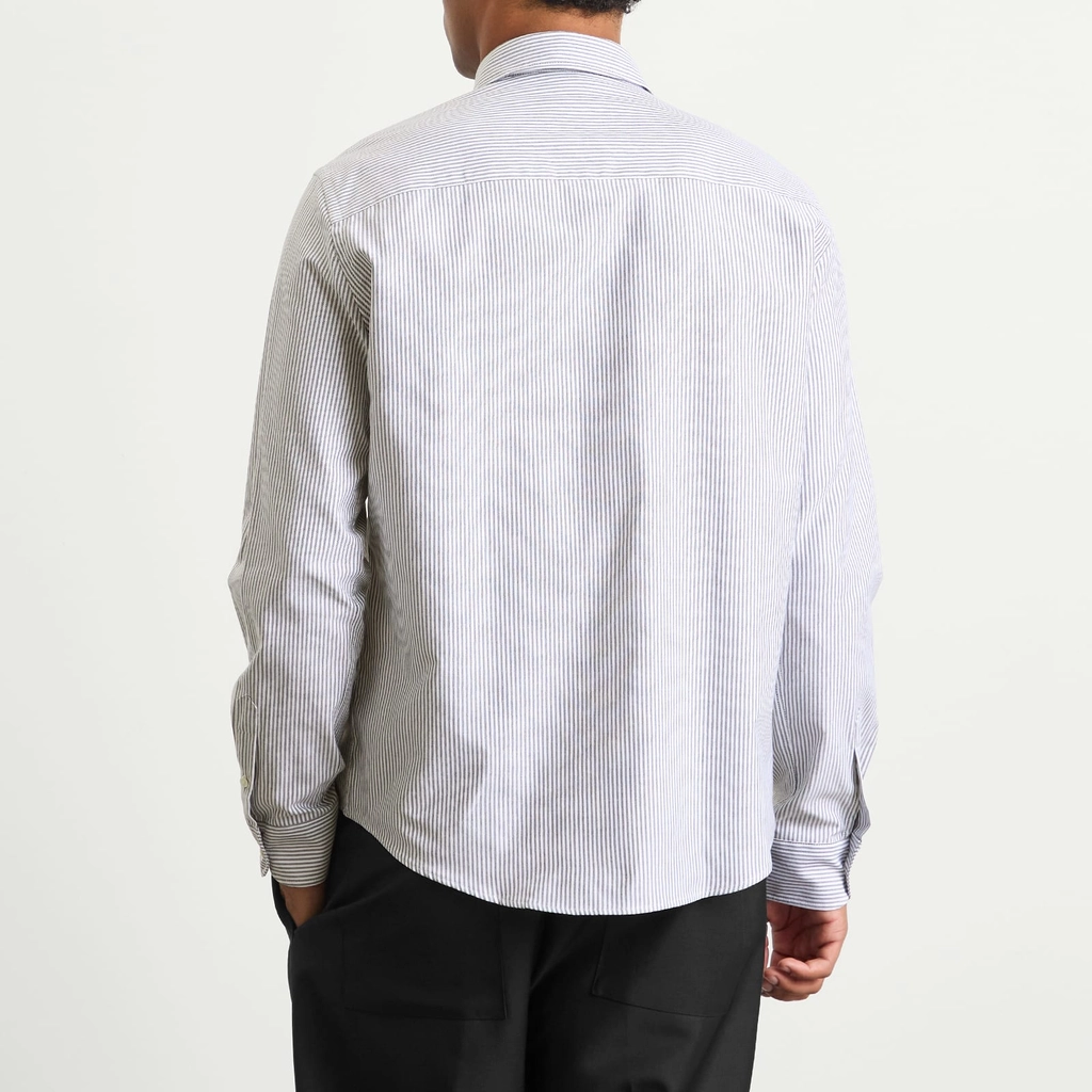AMI Paris Men's Striped Cotton Oxford Classic Shirt Noir / Blanc Naturel